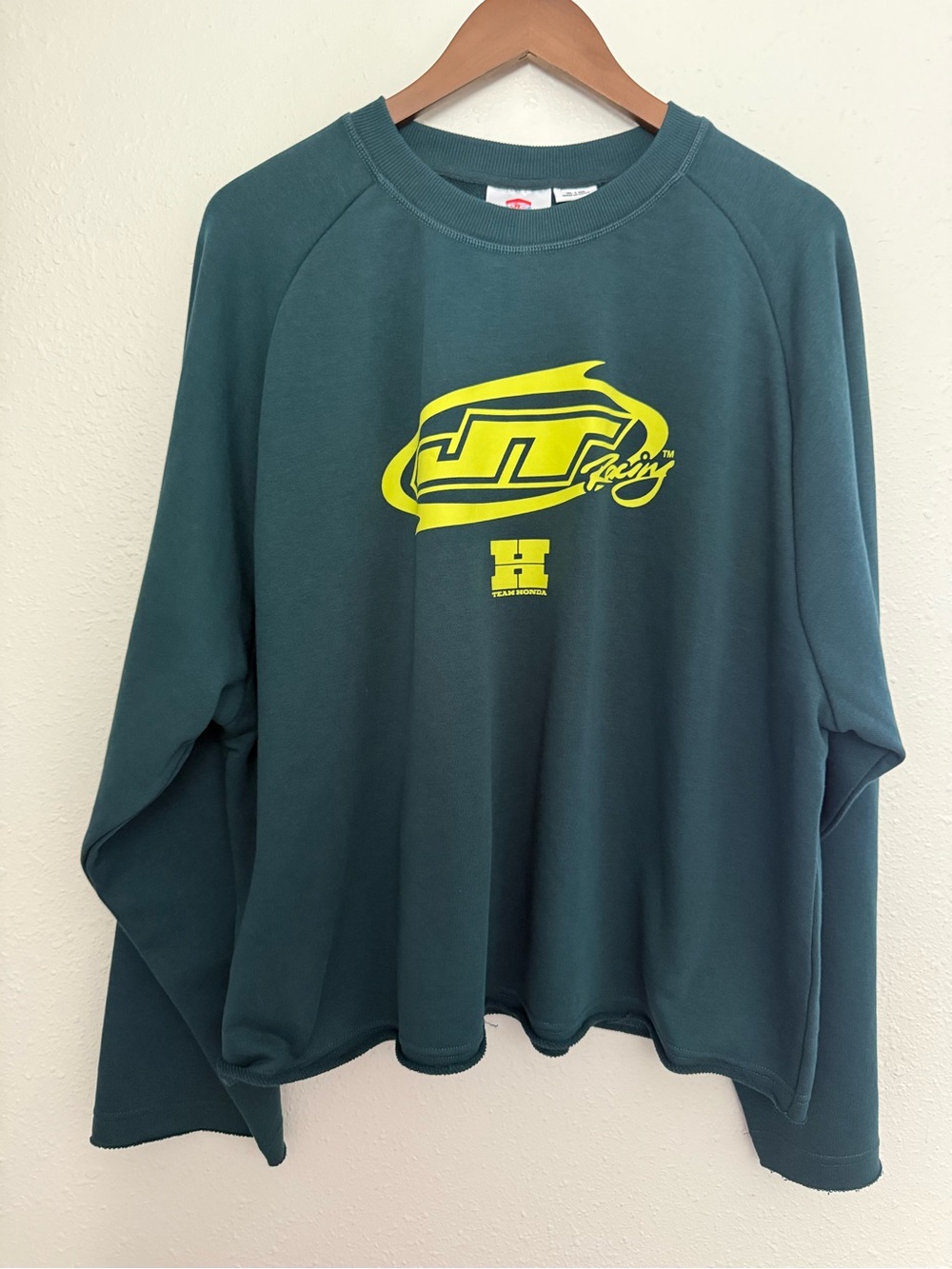 Honda JT Racing Cropped Crew Fleece Sweatshirt Teal XL NWT